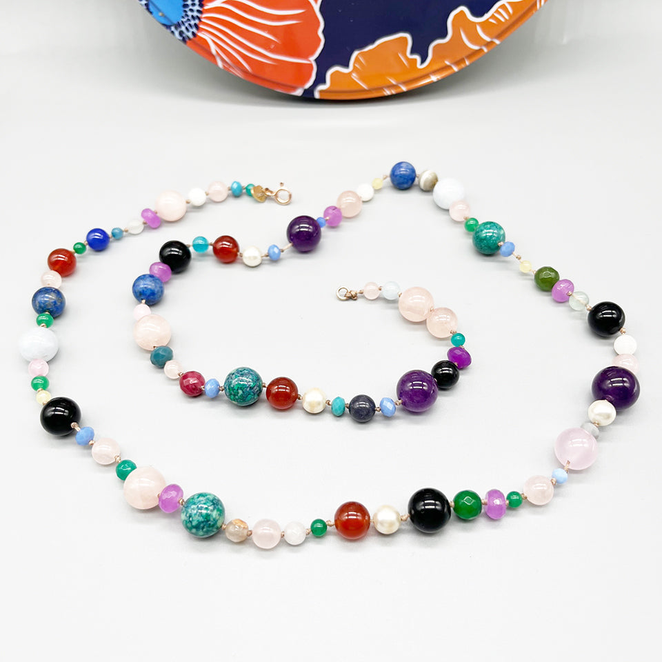 Parure Collana e Bracciale Multicolor Pietre, Cristalli, Arg 925 -Creazioni Lizoh- per Angela