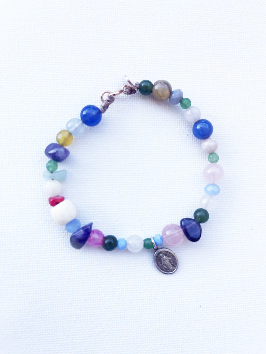 Bracciale Pietre Naturali Colorate con Madonnina Rue Du Bac Arg 925 -Top Bijoux-