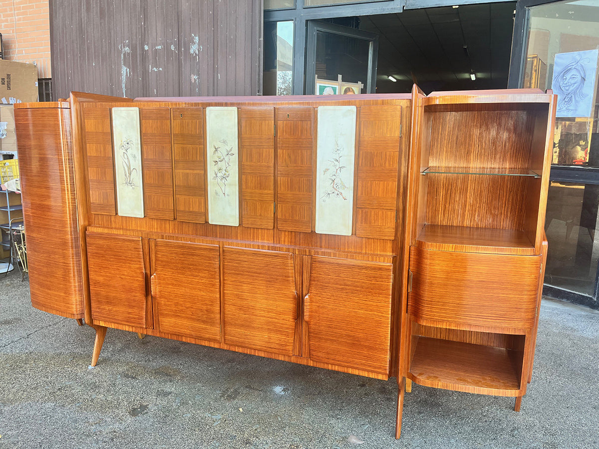 Cabinet monumentale in legno con pannelli in pergamena attr. Gio Ponti anni '50 -Top Vintage Design-