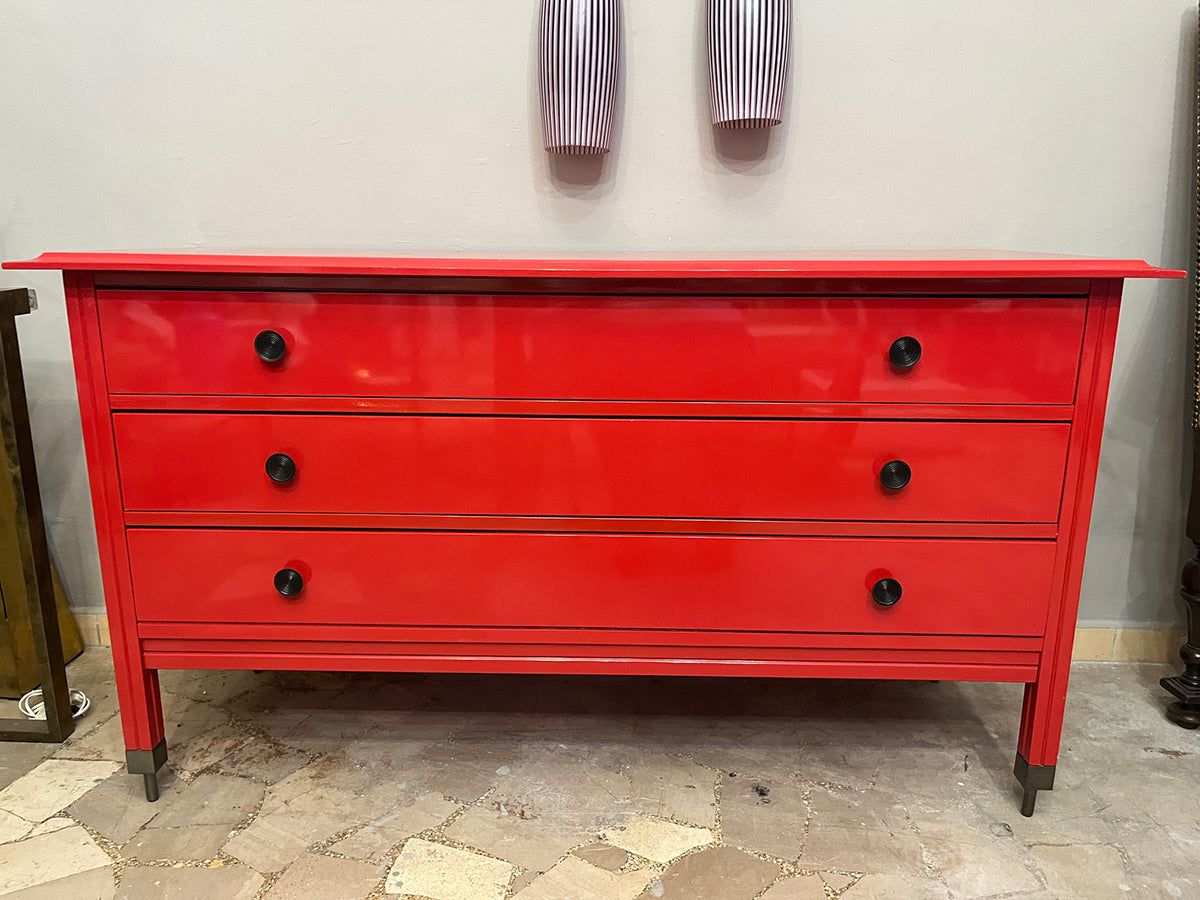 Cassettiera rossa in legno di Carlo De Carli per Sormani, anni '60 -Top Design-