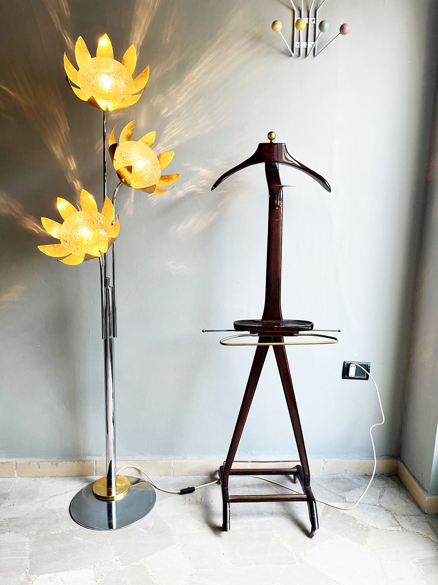Servomuto Ico Parisi per Fratelli Reguitti in legno di faggio scuro e ottone anni '50 -Top Design-
