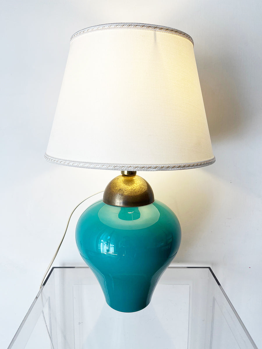 Lampada da Tavolo Vintage Vetro Verde e Ottone 1960 -Top Design-