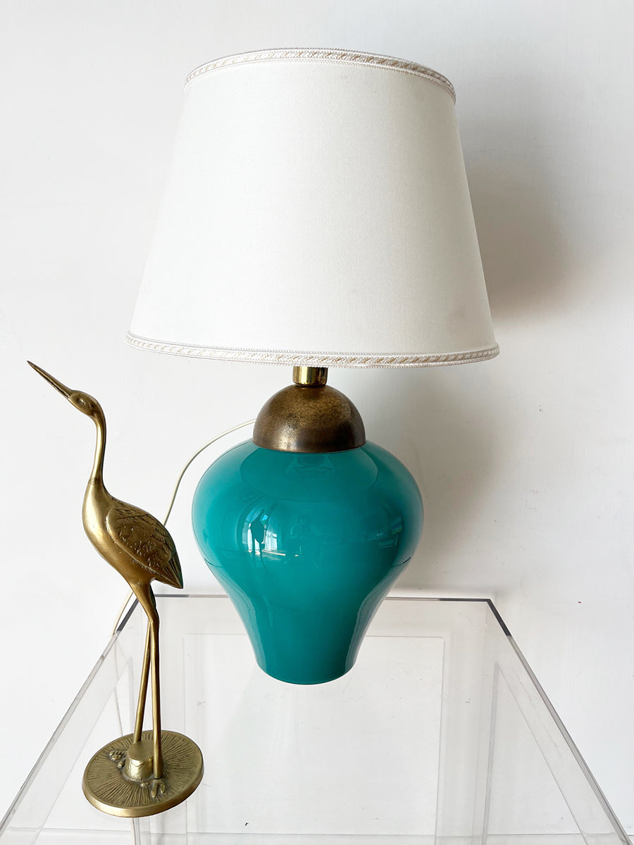 Lampada da Tavolo Vintage Vetro Verde e Ottone 1960 -Top Design-