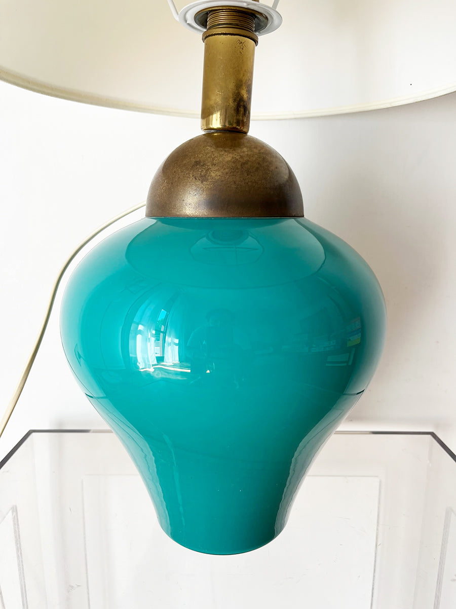 Lampada da Tavolo Vintage Vetro Verde e Ottone 1960 -Top Design-