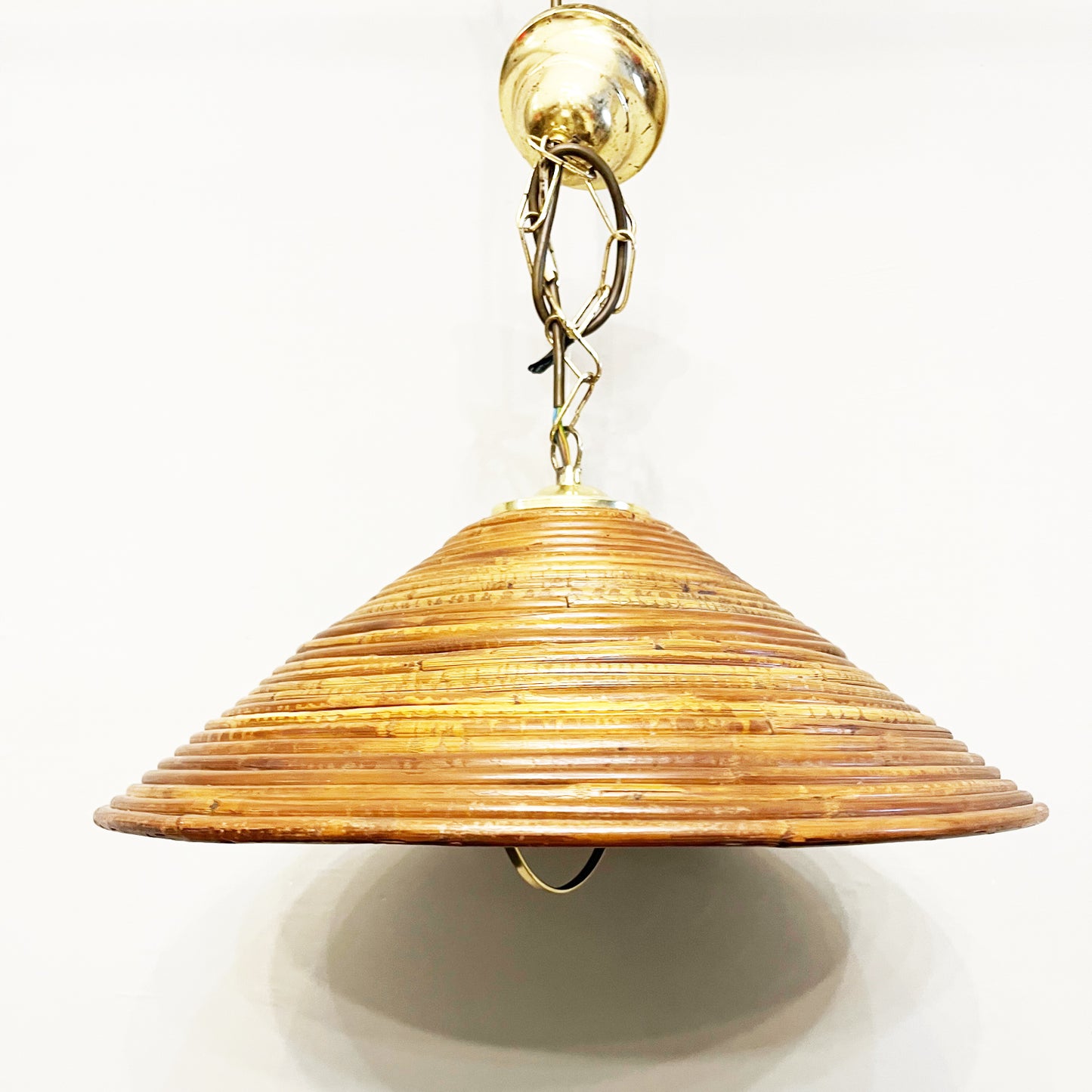 Lampada a sospensione italiana degli anni '70 in bambù e ottone Vivai de Sud -Top Design-