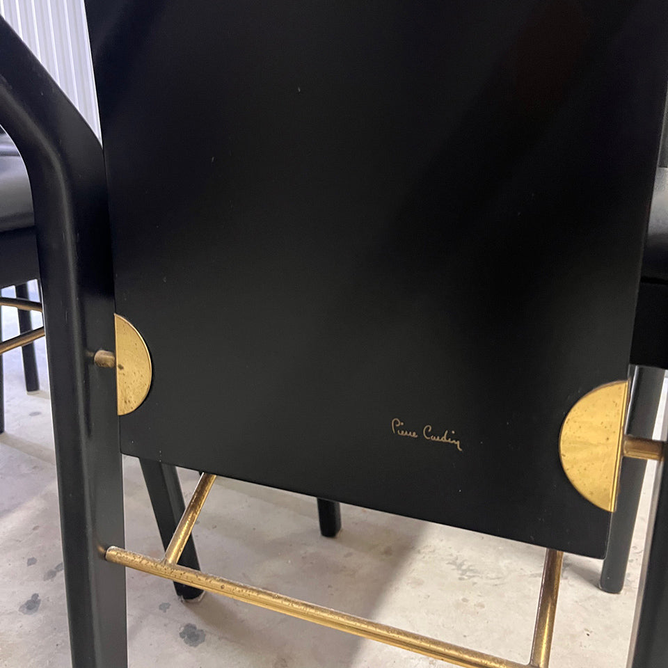 Pierre Cardin Set n. 6 Sedie Nere in pelle, legno e ottone, firmate sul retro '80 -Top Design-