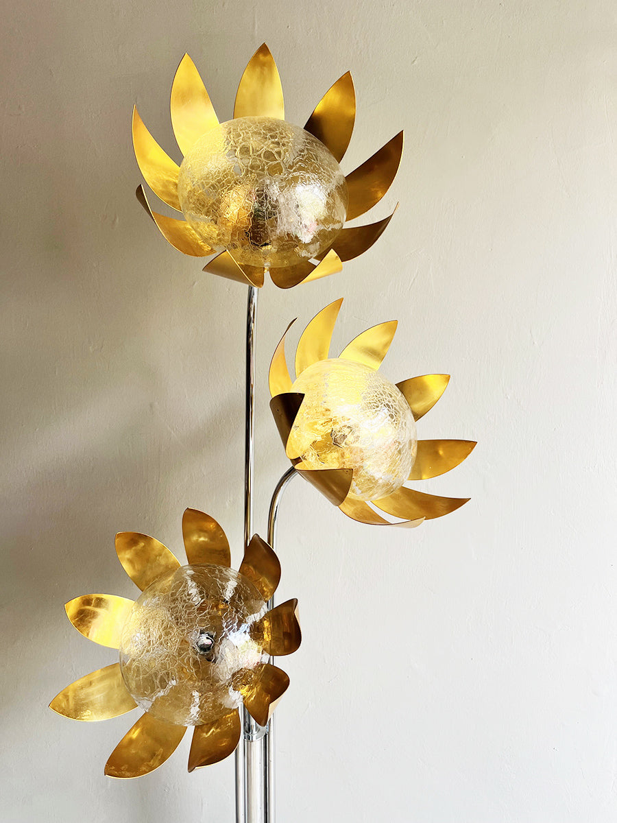 Lampada da terra Floreale Ottone e Metallo Vintage anni '70 -Top Lighting-
