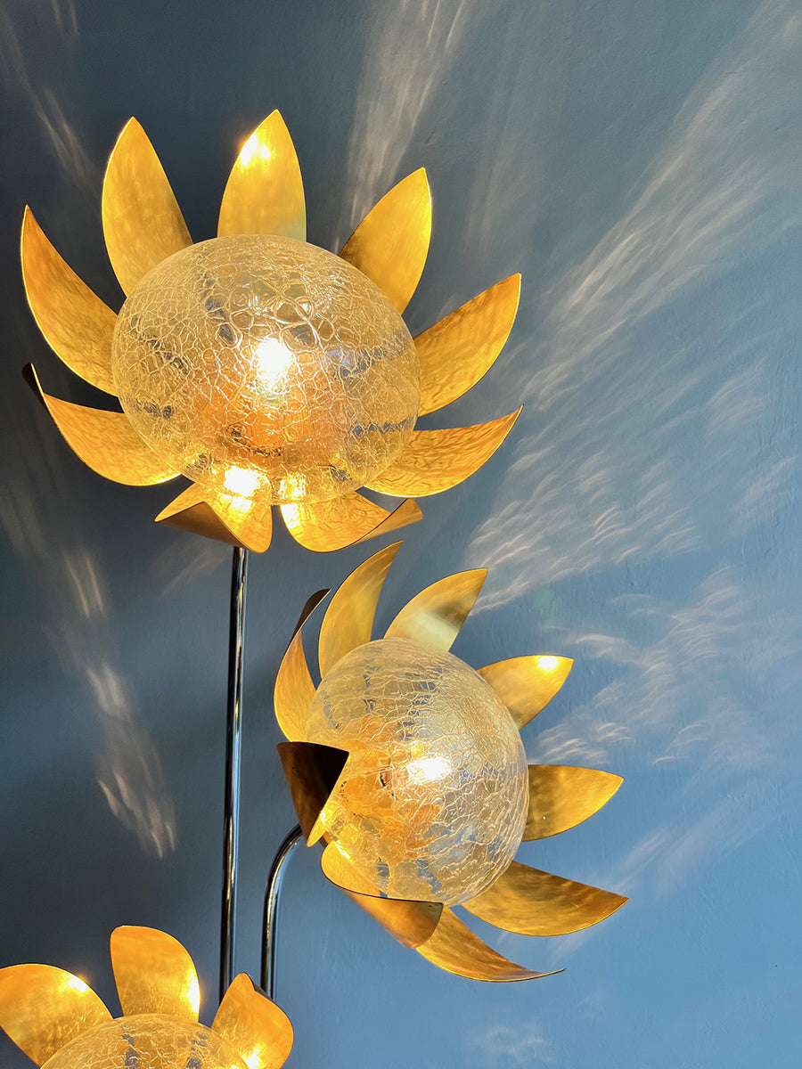 Lampada da terra Floreale Ottone e Metallo Vintage anni '70 -Top Lighting-