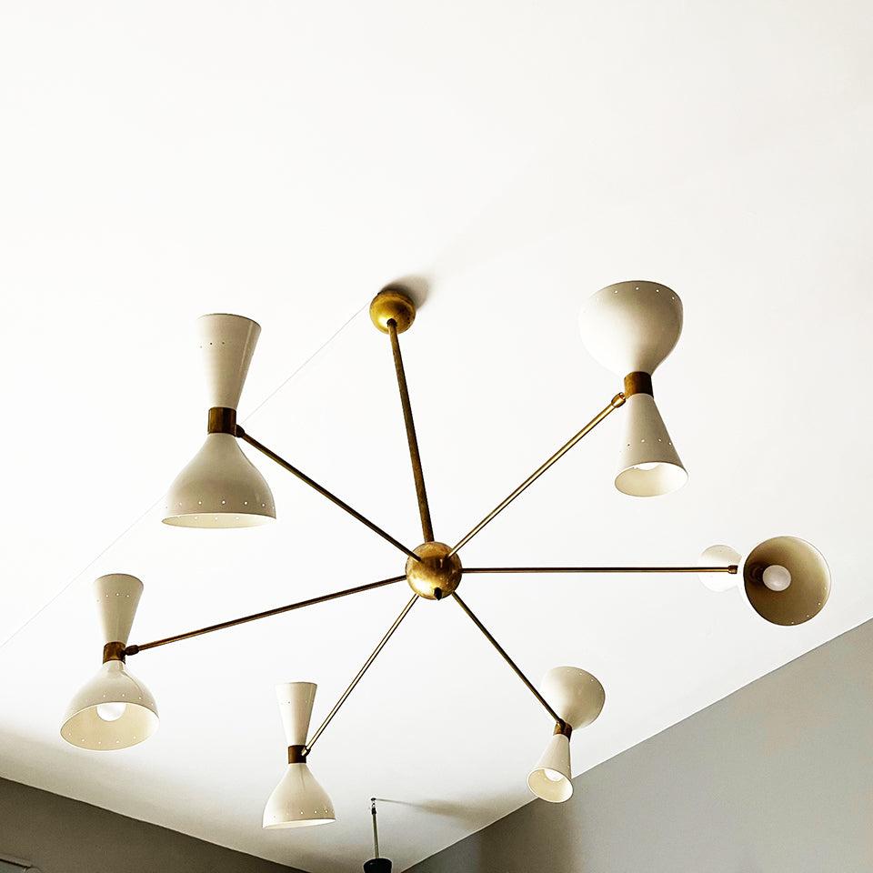 Lampada Sospensione Grande Beige Stile Stilnovo - Design -