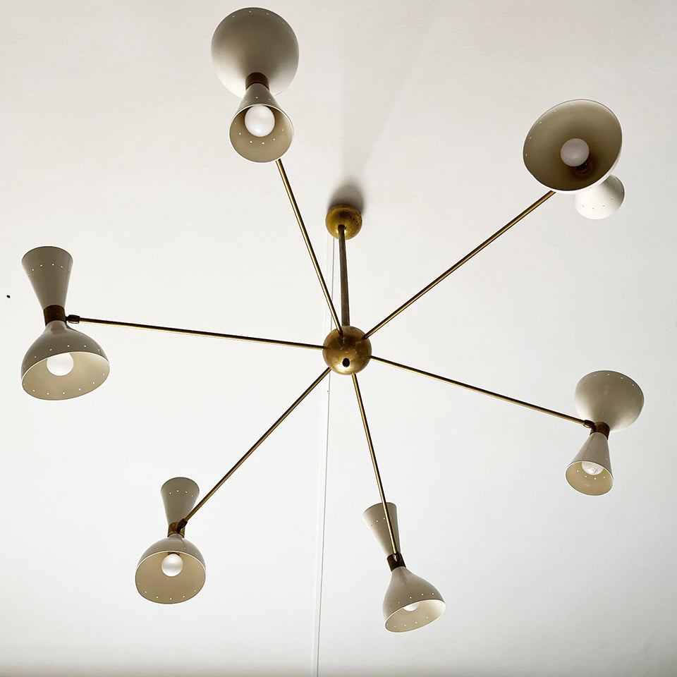 Lampada Sospensione Grande Beige Stile Stilnovo - Design -