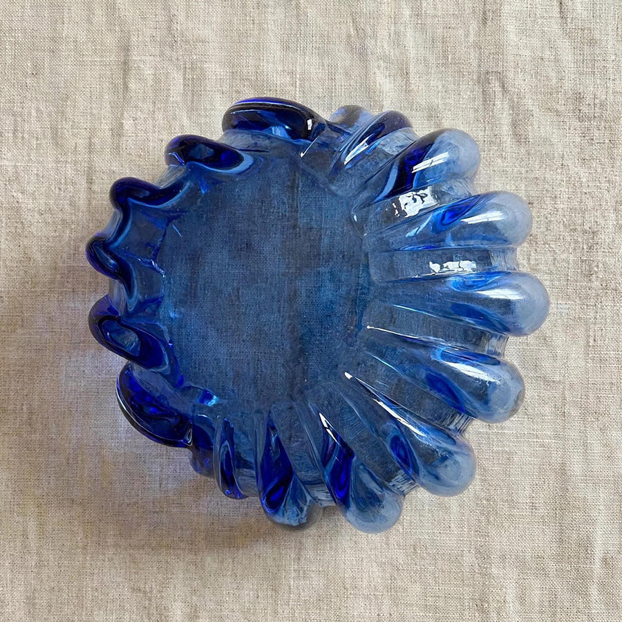 Acquasantiera / Coppa Murano Midcentury anni '50 in Vetro Blu Cobalto Costolato -Top Murano-