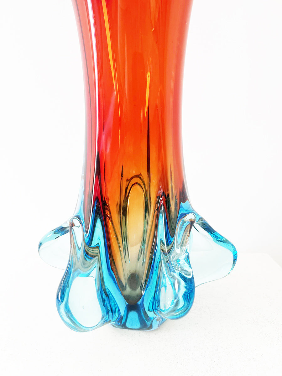 Vaso Murano grande a forma di fiore rosso Fr.lli Toso anni '50 -Top Murano-