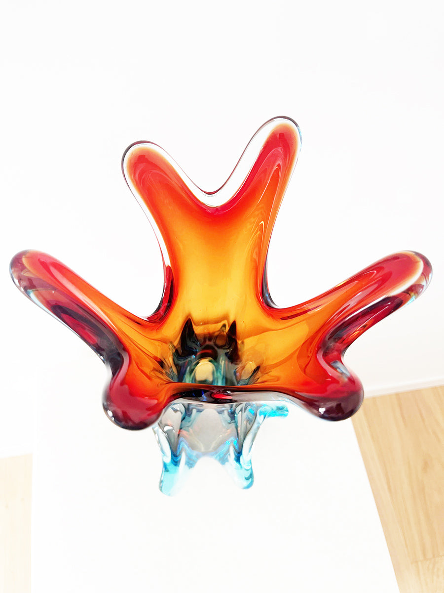 Vaso Murano grande a forma di fiore rosso Fr.lli Toso anni '50 -Top Murano-