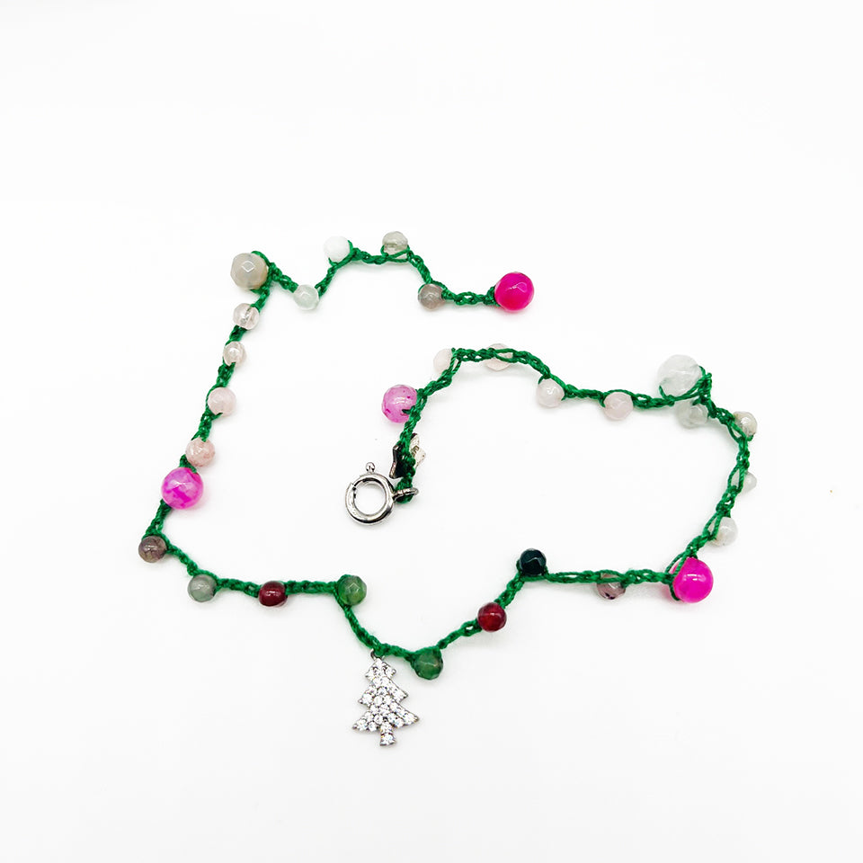 Bracciale Natale, Pietre, Topazio, Quarzo e Alberello Swaroski Arg 925 -Christmas-