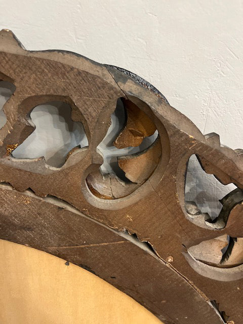 Specchiera Legno Ovale foglia oro intagliata a mano Barocco Italiano del ‘900 -Antiques-