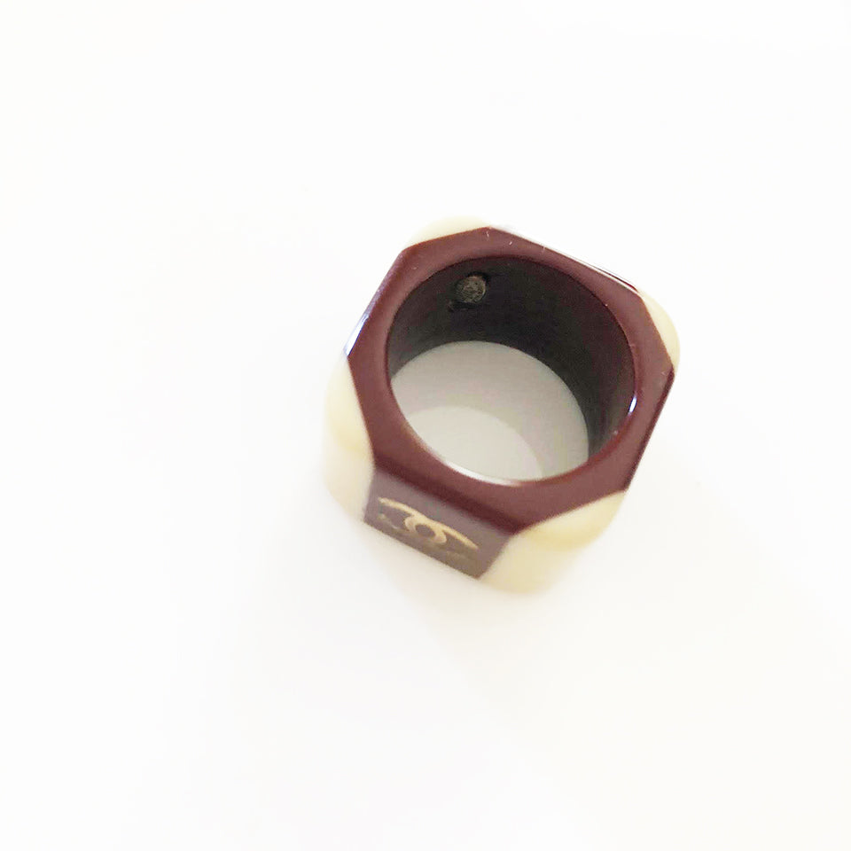 Chanel Anello Resina Bicolore Vintage 1970 - Accessori -