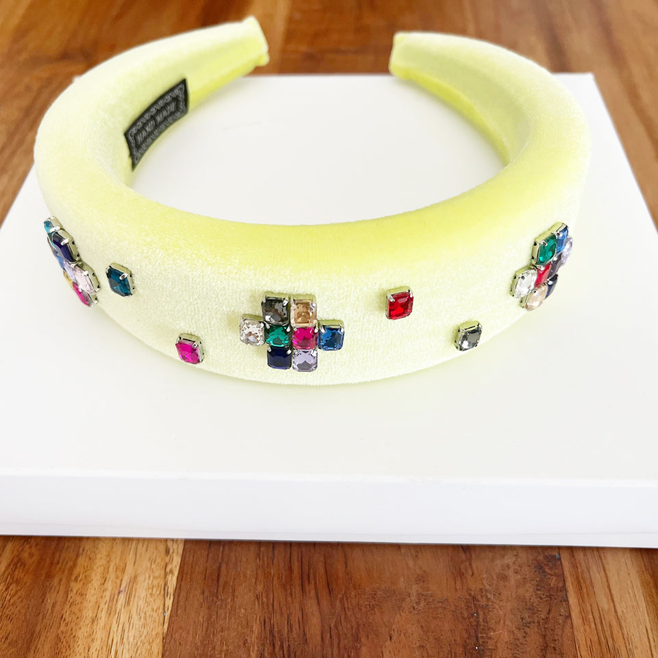Frontino Velluto Fluo con Croci in Cristalli Colorati -Collezione Lizoh-