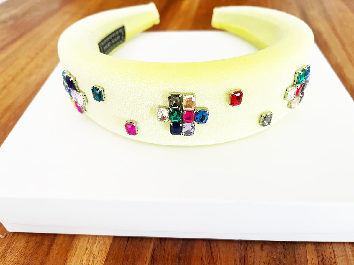 Frontino Velluto Fluo con Croci in Cristalli Colorati -Collezione Lizoh-