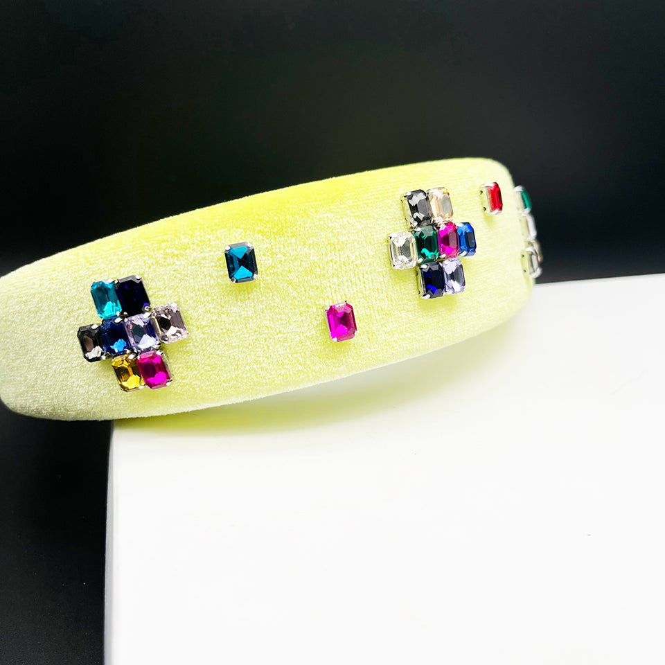 Frontino Velluto Fluo con Croci in Cristalli Colorati -Collezione Lizoh-