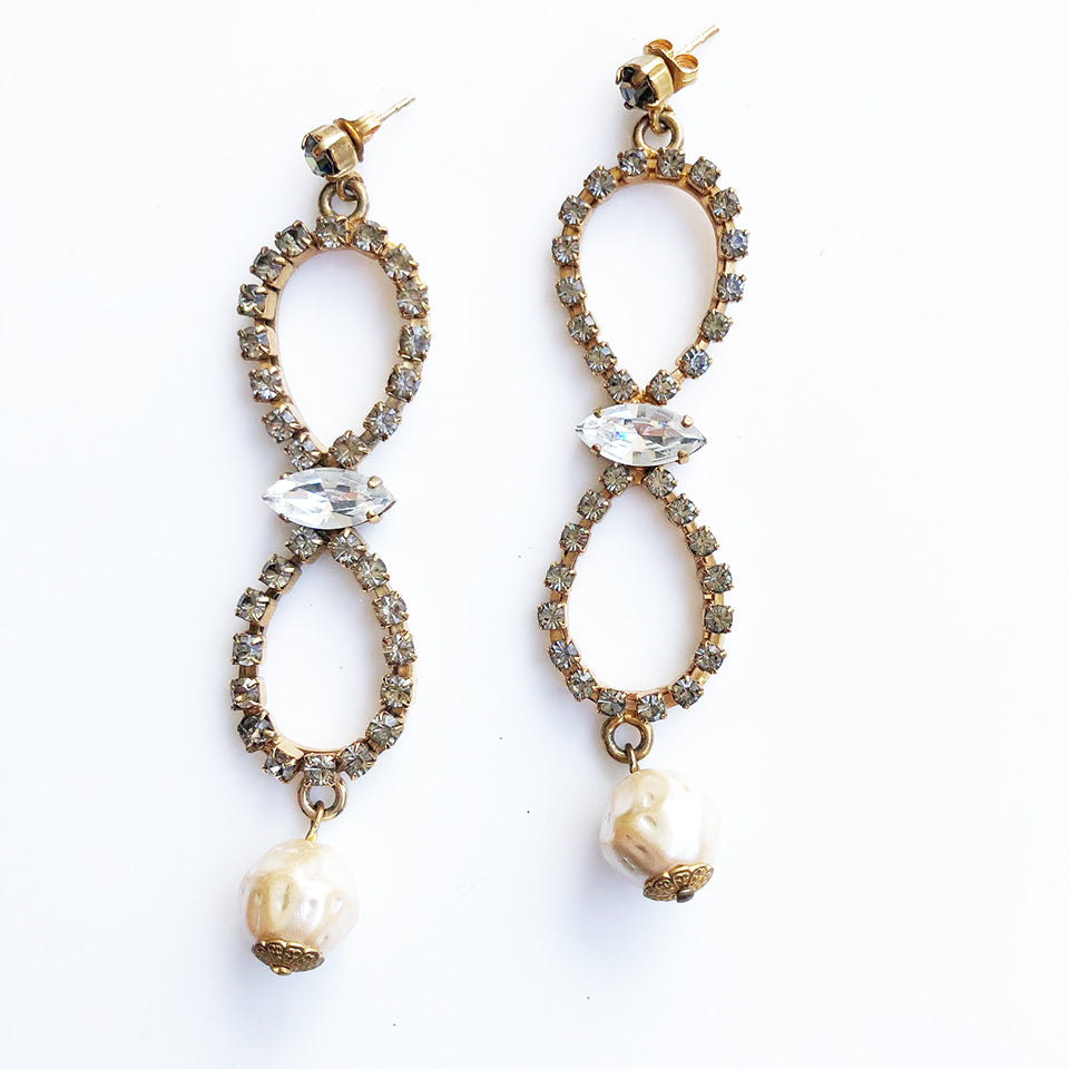 Orecchini Pendenti Lunghi Topazio e Perle Vintage 1970 - Accessori -