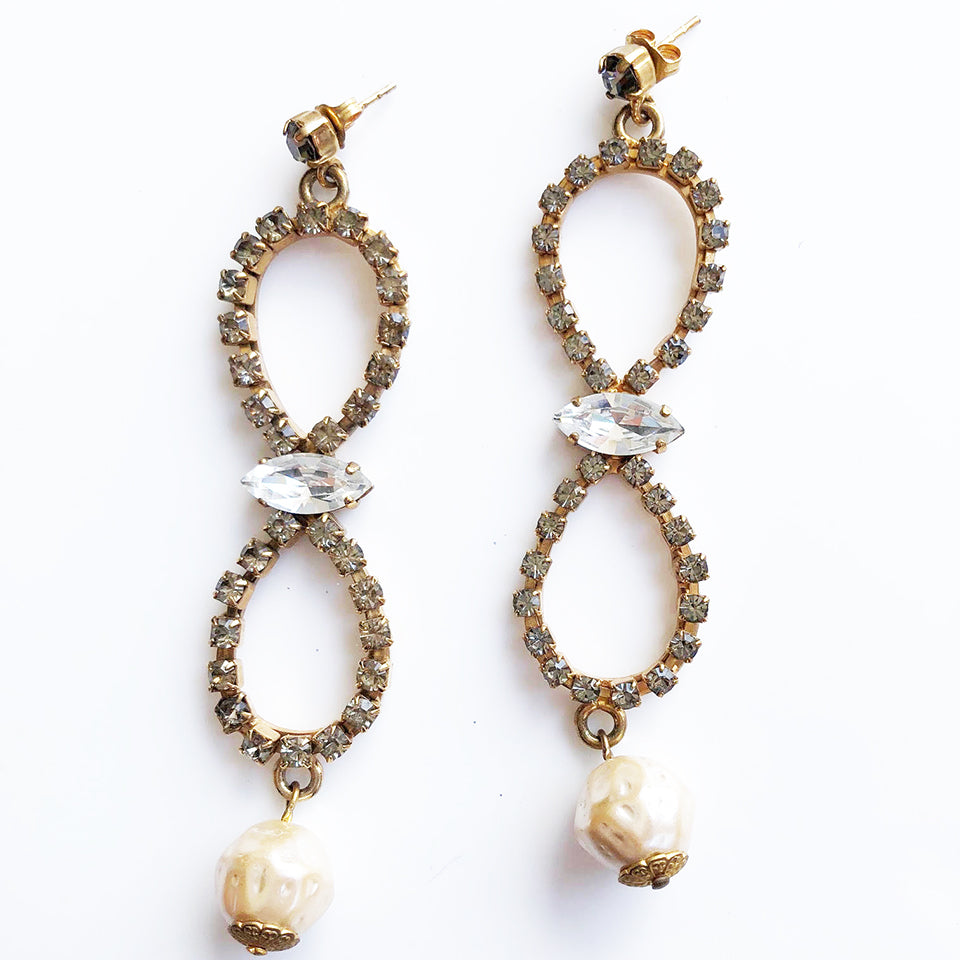 Orecchini Pendenti Lunghi Topazio e Perle Vintage 1970 - Accessori -