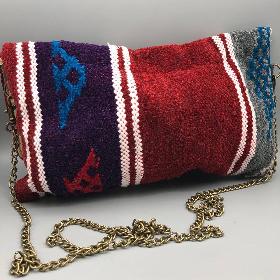 Pochette Righe Blu Handmade con tracolla e placca Argentone con Pietra