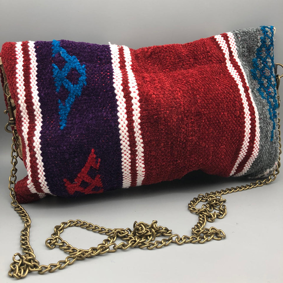 Pochette Righe Blu Handmade con tracolla e placca Argentone con Pietra