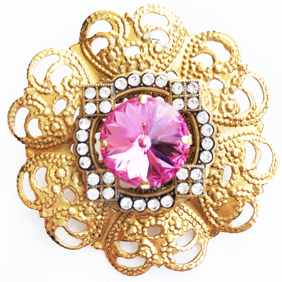 Spilla con Topazio Rosa e Swarovsky Vintage 1960 - Accessori -