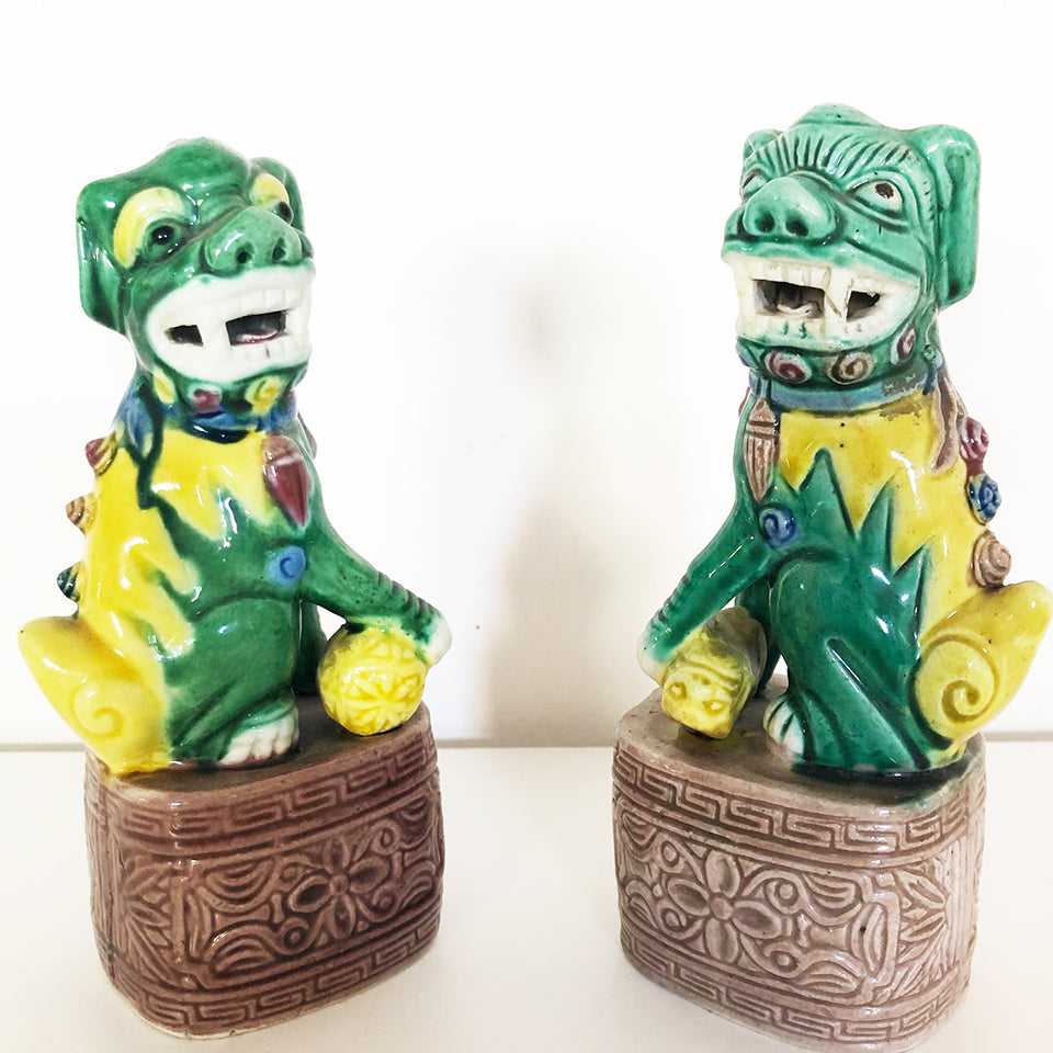 Cani di Fo Coppia Ceramiche Decorate a mano '900 -Antiques-