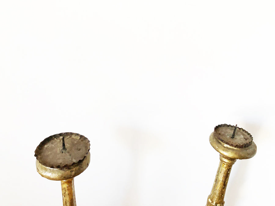 Coppia Antichi Candelieri in Legno Foglia Oro 1780 -Antiques-