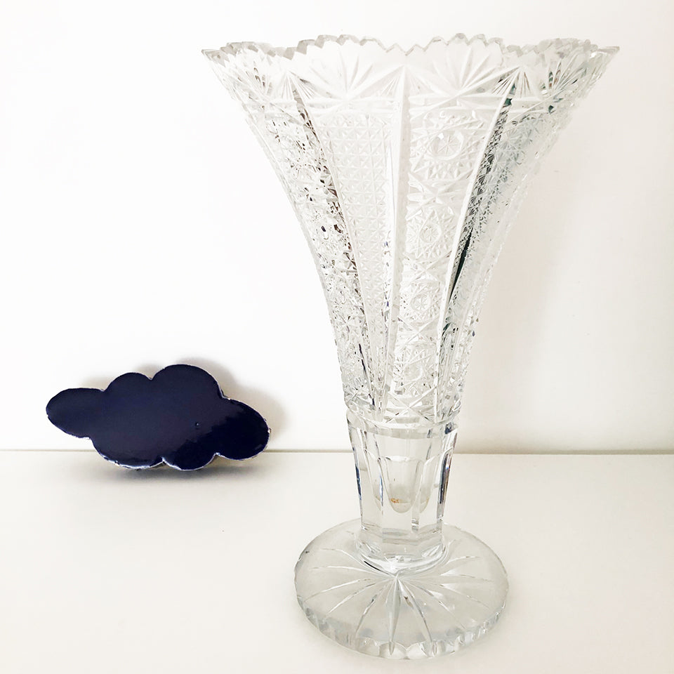 Vaso Cristallo "Bohemia" Trasparente intarsiato a ruota -Antiques-