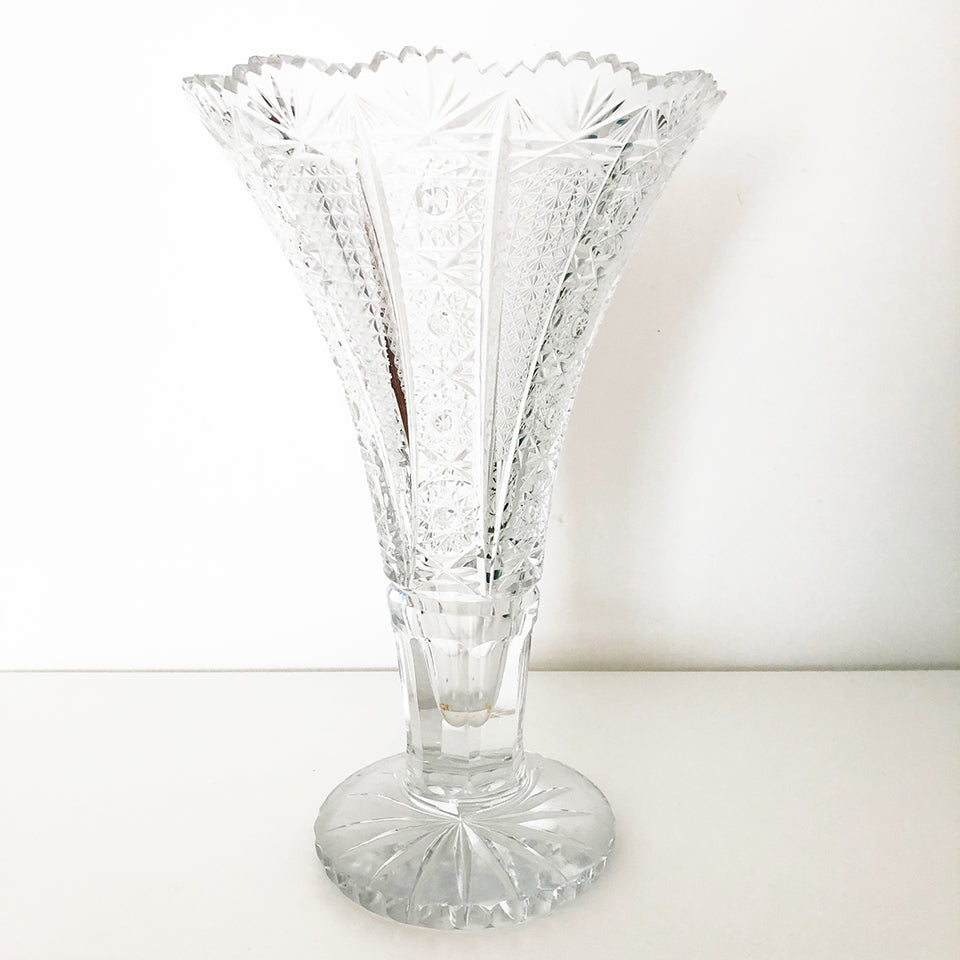 Vaso Cristallo "Bohemia" Trasparente intarsiato a ruota -Antiques-