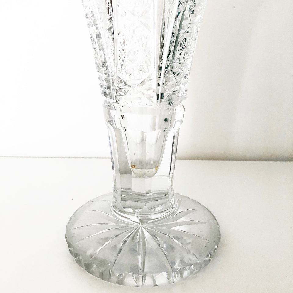 Vaso Cristallo "Bohemia" Trasparente intarsiato a ruota -Antiques-