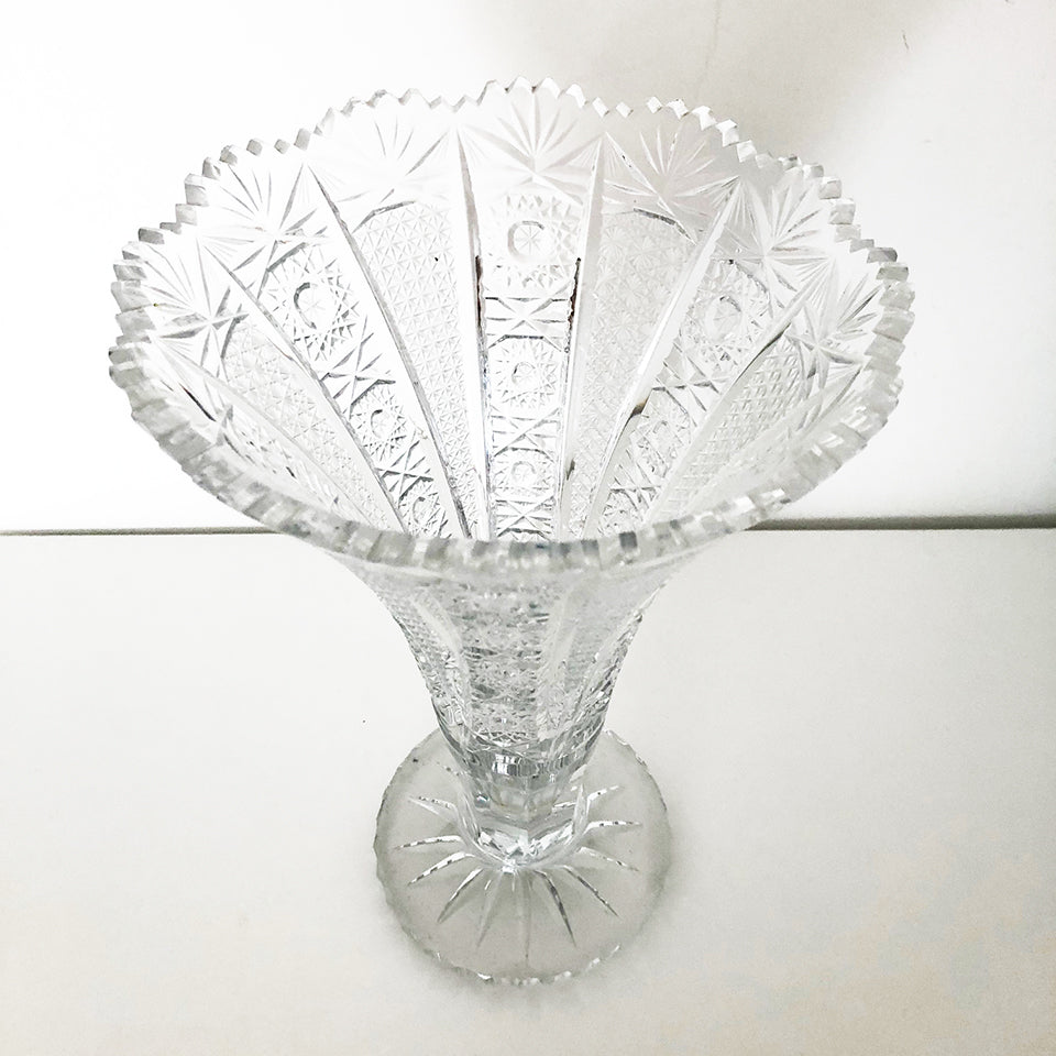 Vaso Cristallo "Bohemia" Trasparente intarsiato a ruota -Antiques-