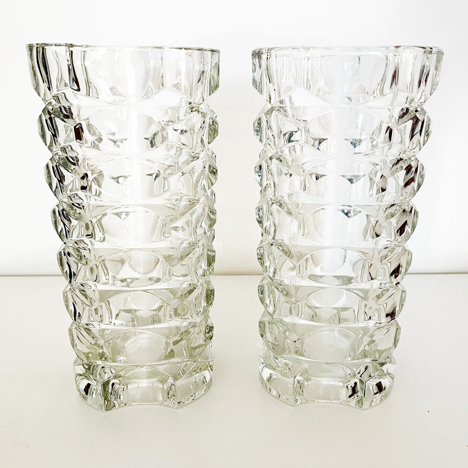 Art Deco Coppia Vasi Cristallo Sfaccettato Made in France 1940 -Art-