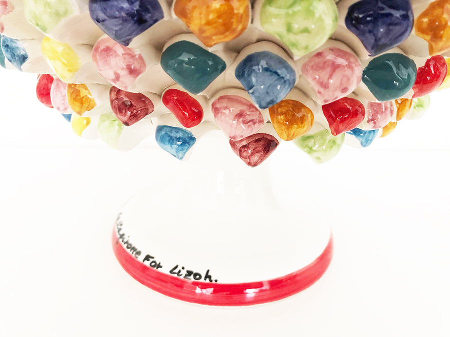 Alzata Bianca con Chicchi Colorati Ceramica Caltagirone per Lizoh -Art-