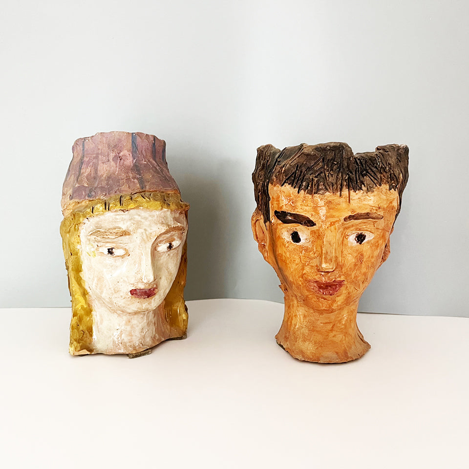 Coppia Teste Ceramica decorate a mano - Art -