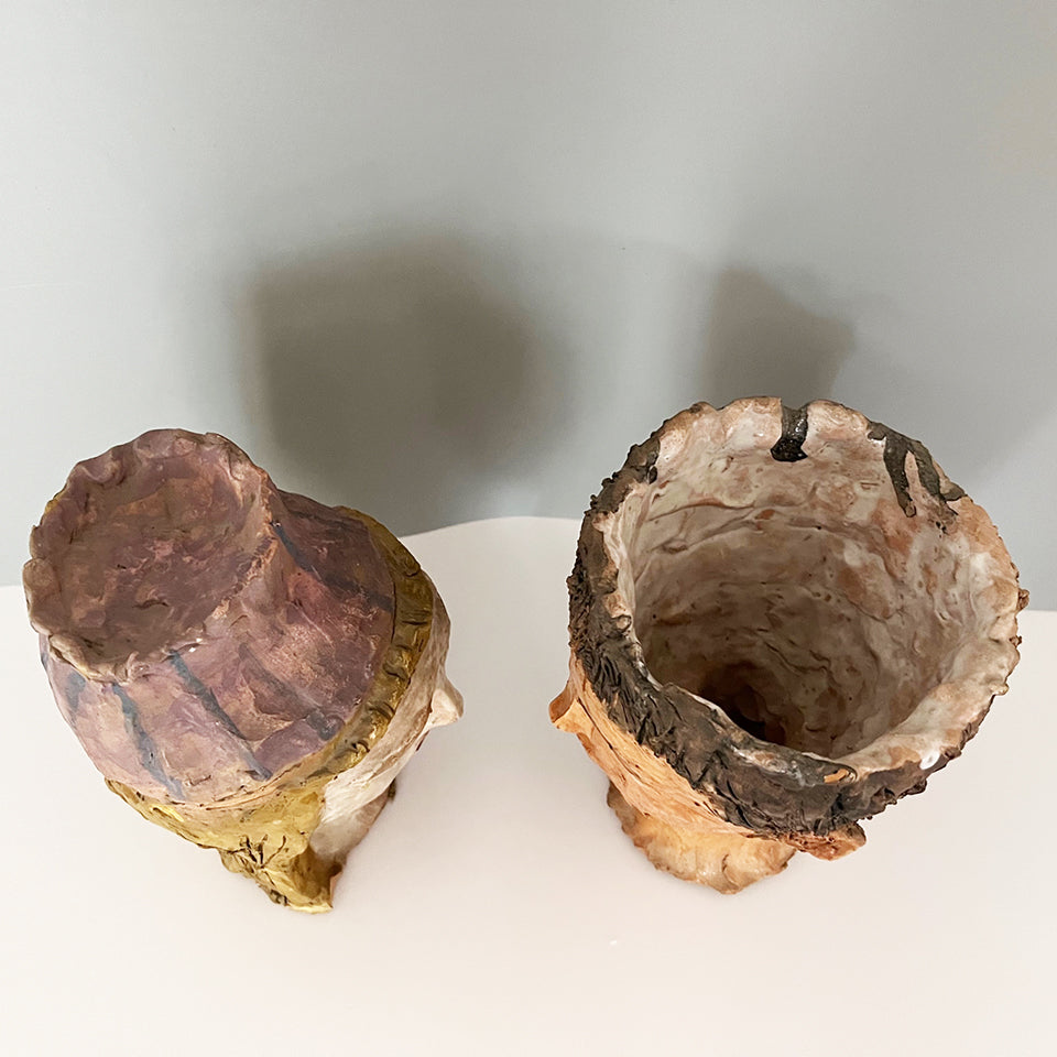 Coppia Teste Ceramica decorate a mano - Art -