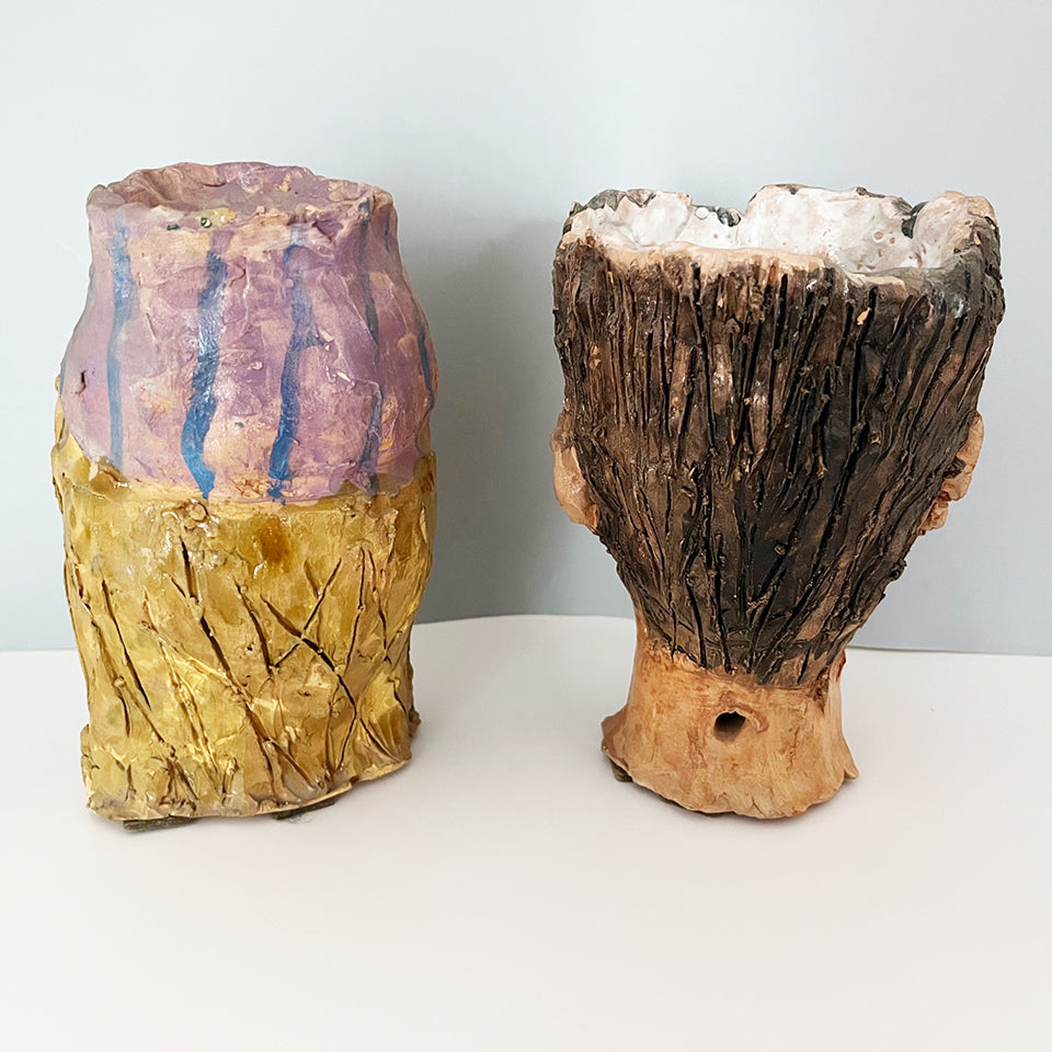 Coppia Teste Ceramica decorate a mano - Art -