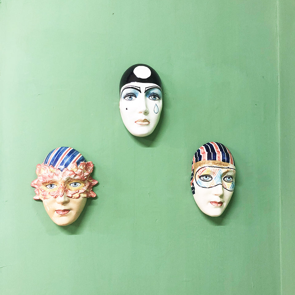 Tris Maschere Ceramica Faenza Vintage 1950 -Art-