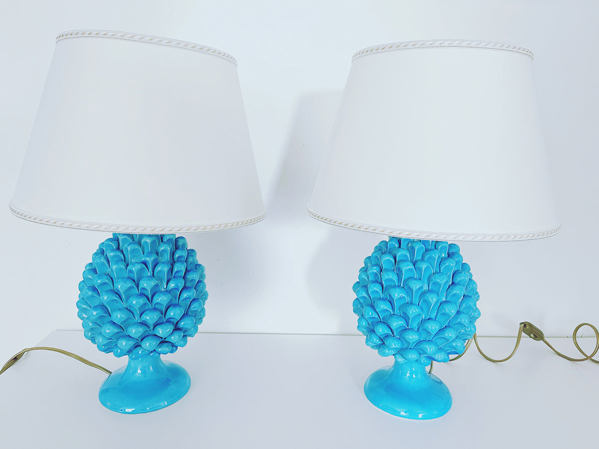 Coppia Lumi Caltagirone Pigne Turchesi per Lizoh -Art-
