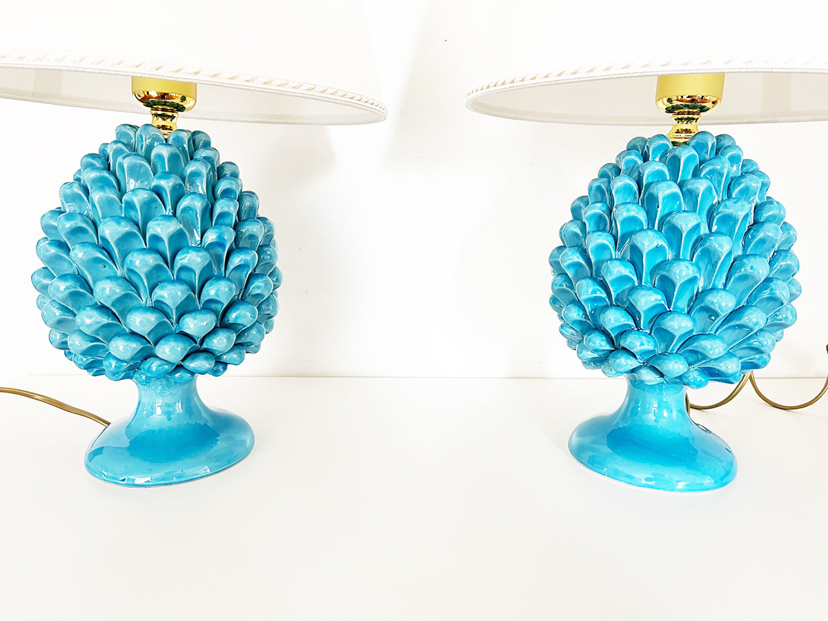 Coppia Lumi Caltagirone Pigne Turchesi per Lizoh -Art-
