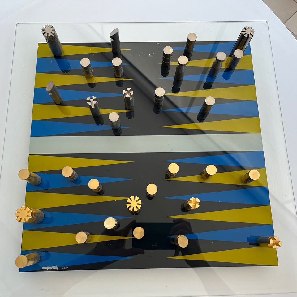 Scacchiera in cristallo e ottone di Antonella Fonda, set di 81 pezzi -Art-
