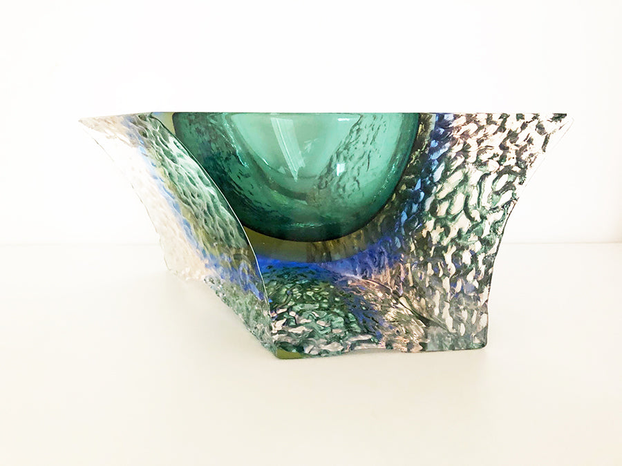 Seguso Posacenere Vetro Murano Blu e Verde 1960 -Art-