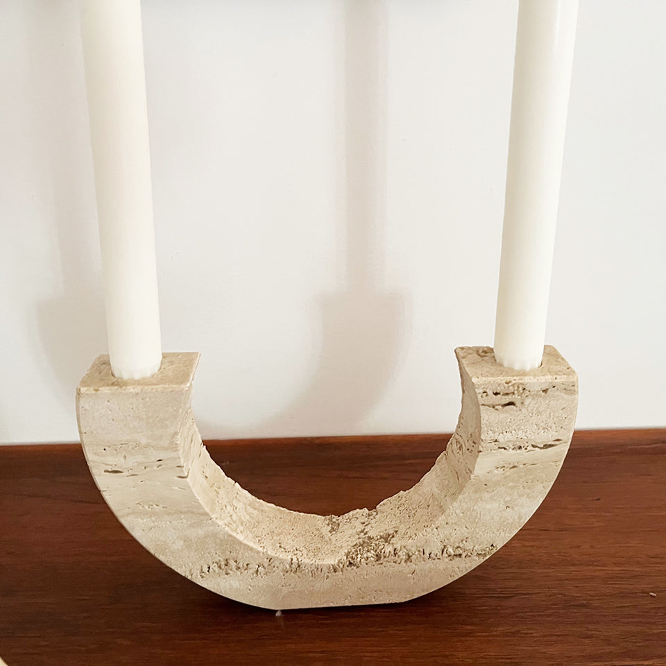 Trittico Candelabro, Accendino, Scrigno in Travertino F.lli. Manelli 1970 -Art-