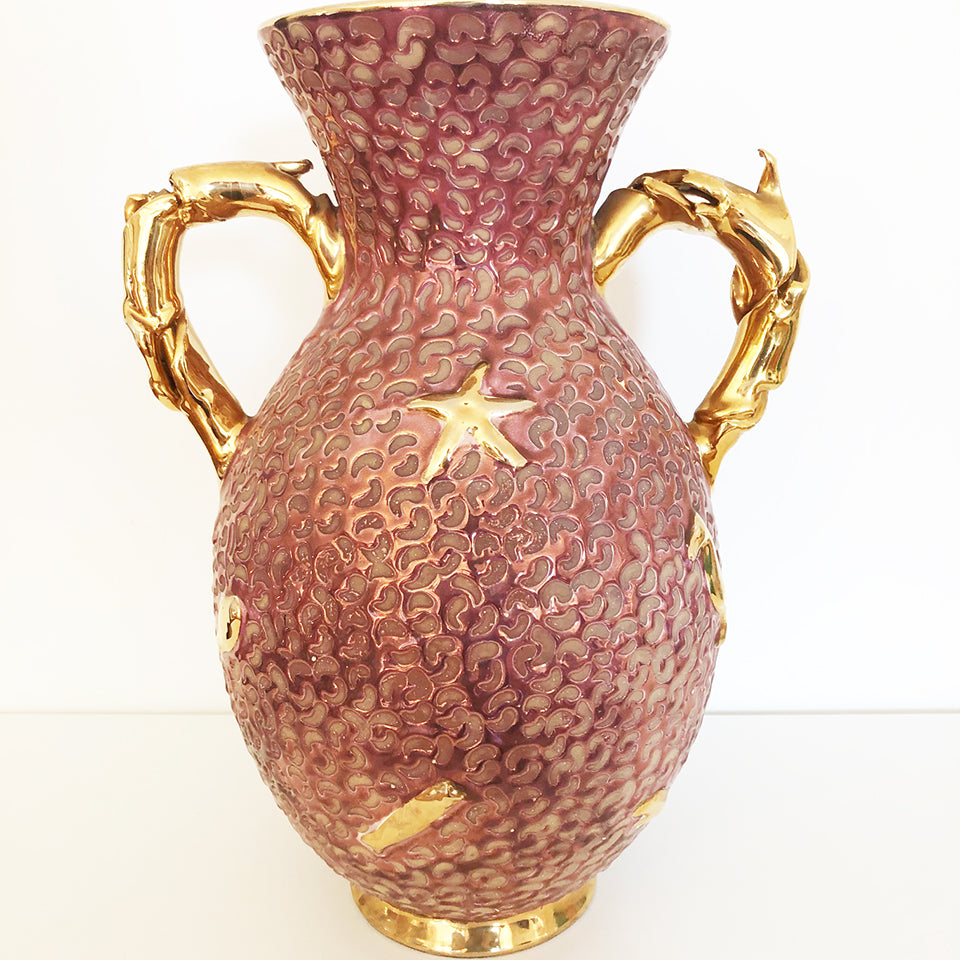Arista Ceramica Pregiata Vaso Scultura Oro e bronzo 1960 -Art-