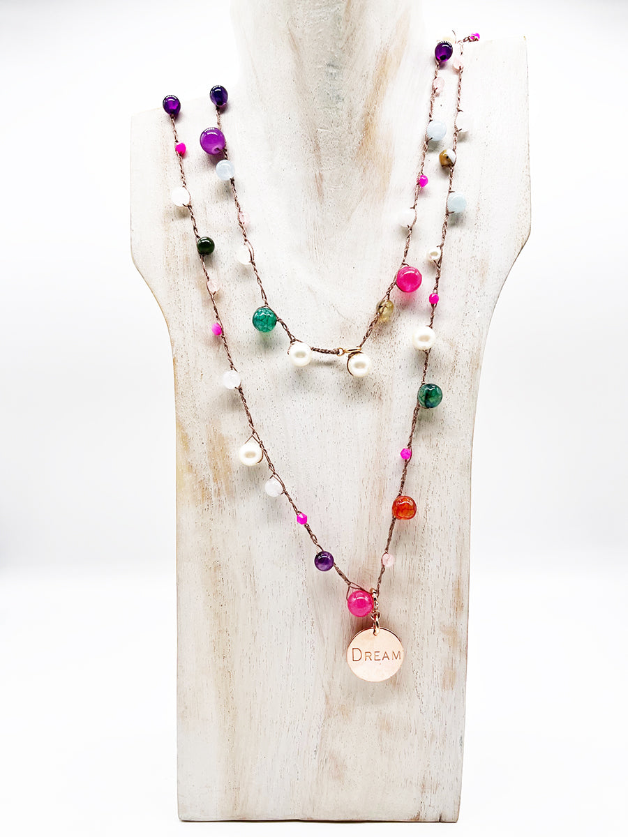 Collana Dream, Perle, Rubino, Quarzo, Arg 925 - Handmade Jewels -