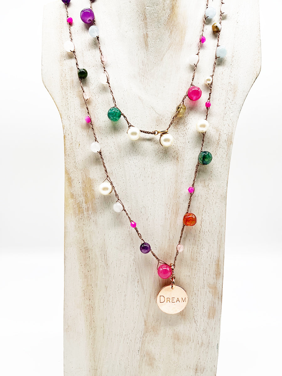 Collana Dream, Perle, Rubino, Quarzo, Arg 925 - Handmade Jewels -