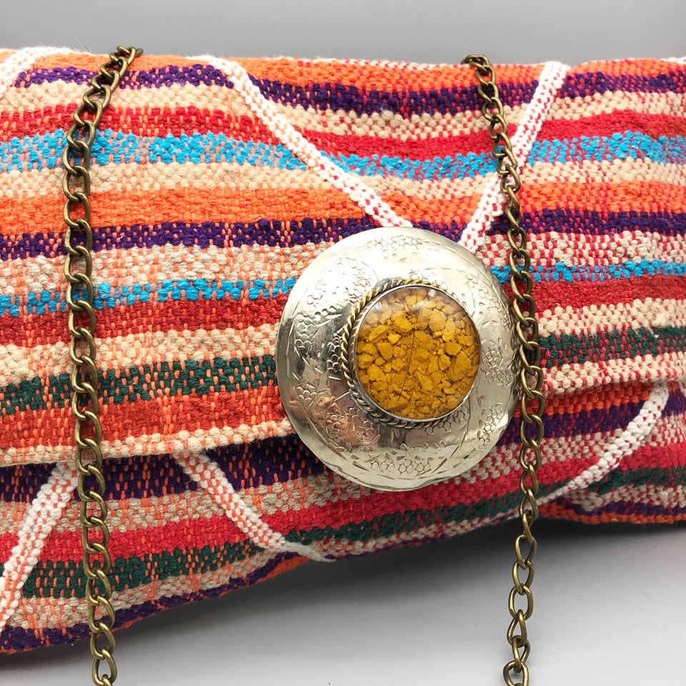 Pochette Righe Handmade con tracolla e placca Argentone con Pietra