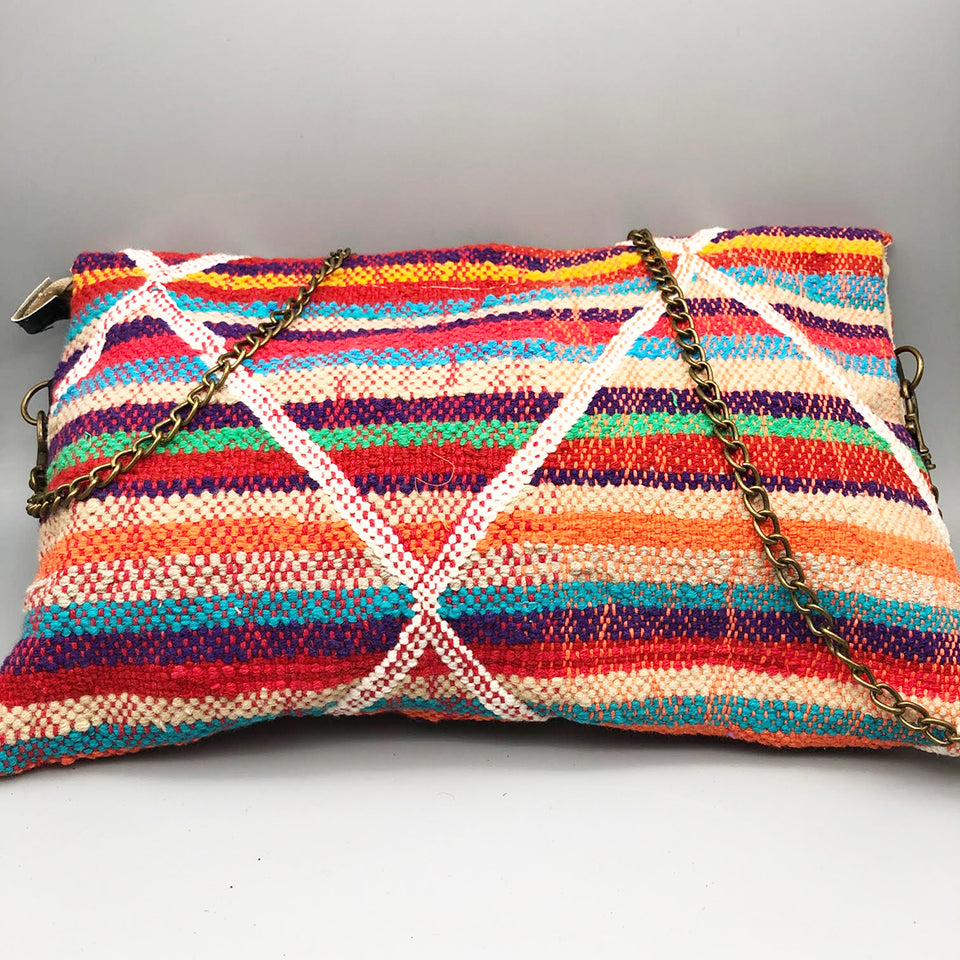 Pochette Righe Handmade con tracolla e placca Argentone con Pietra